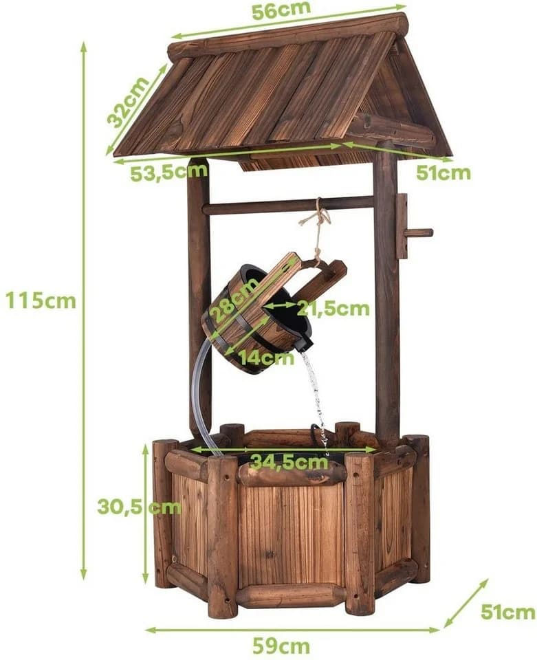 KOMFOTTEU Gartenbrunnen Dekorativer Holzbrunnen mit Dach Braun - Bild 5