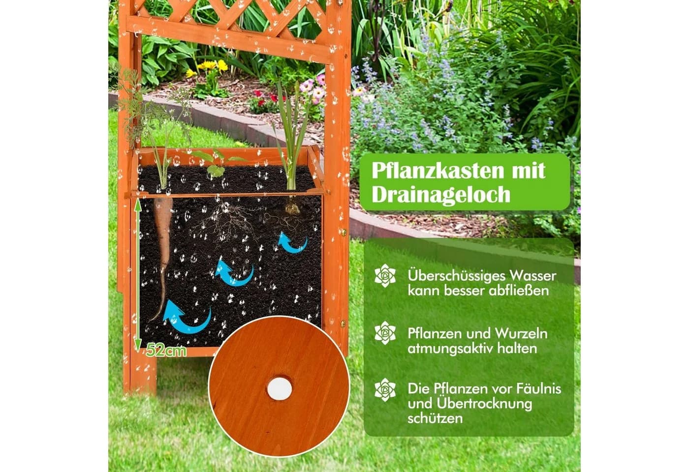 COSTWAY Blumenkasten mit Rankgitter & Drainageloch - Hochbeet 54,5x52x180 cm - Bild 4