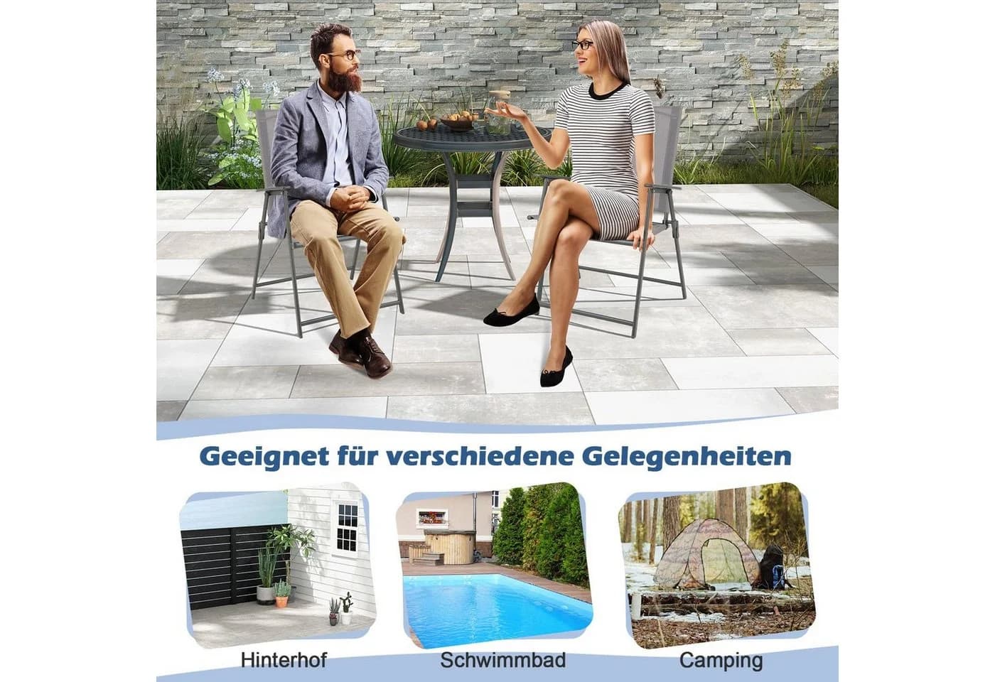 COSTWAY Gartenstuhl Klappstühle (2 St) 150kg - Bild 5