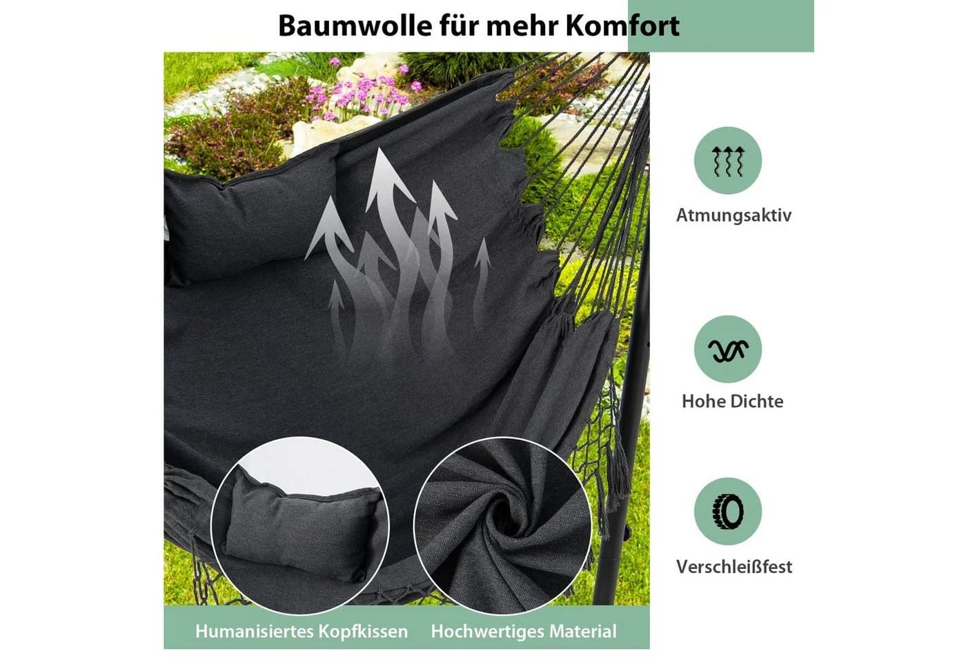 COSTWAY Hängesessel mit Gestell Grau 6-stufig verstellbar - Bild 3