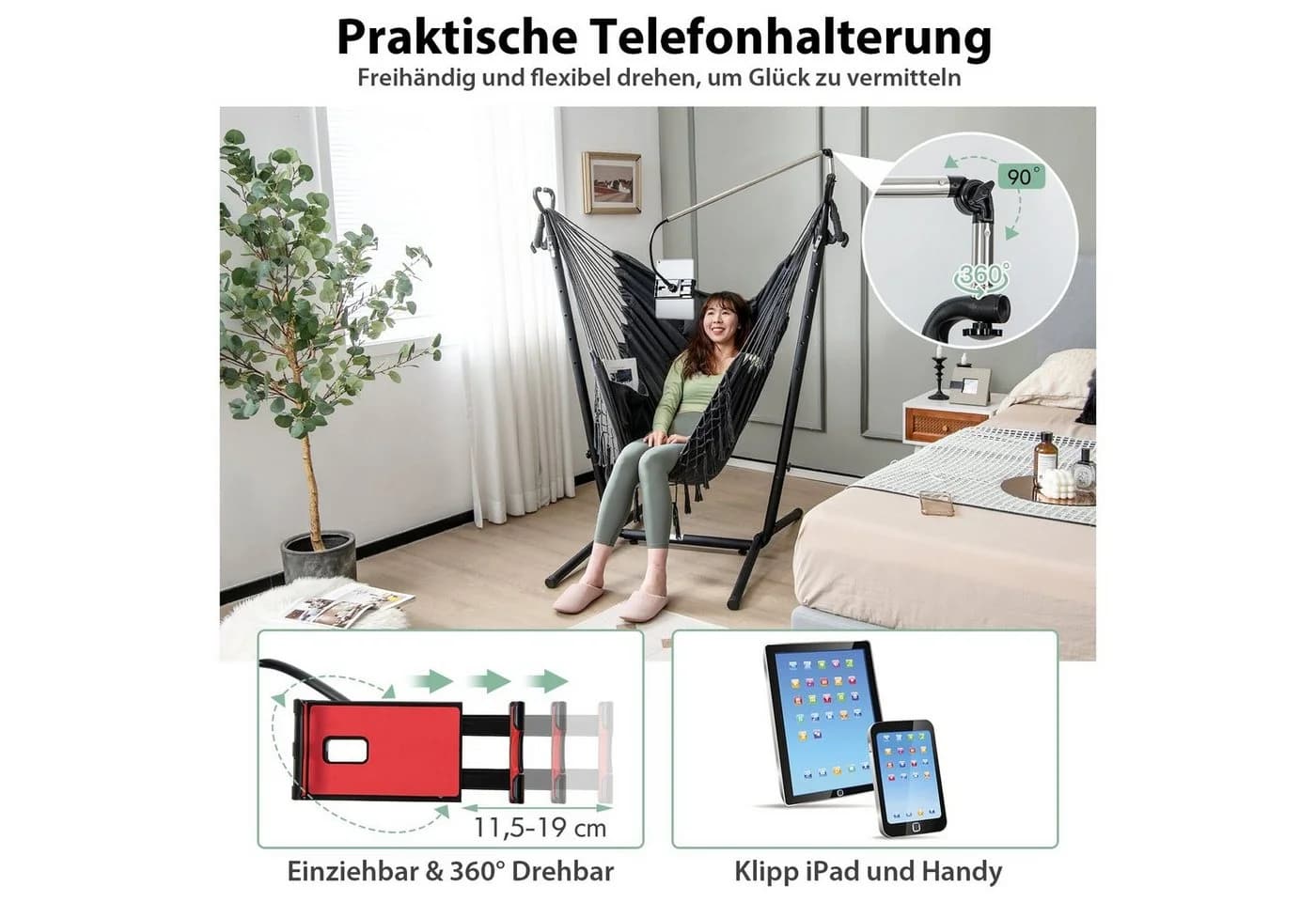 COSTWAY Hängesessel mit Gestell Grau 6-stufig verstellbar - Bild 5