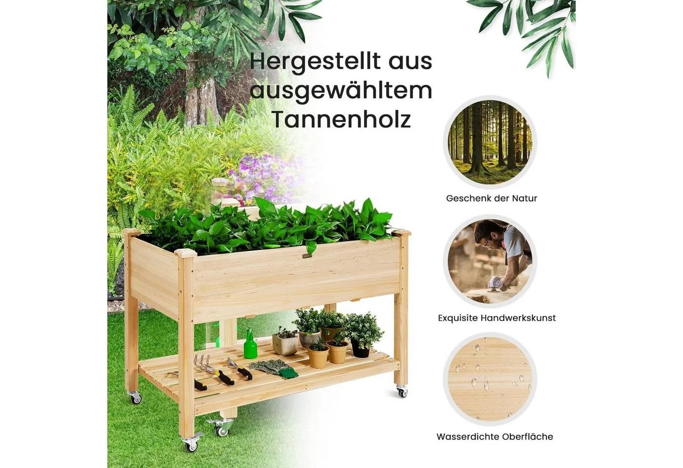 KOMFOTTEU Hochbeet Gartenbeet mit Rollen