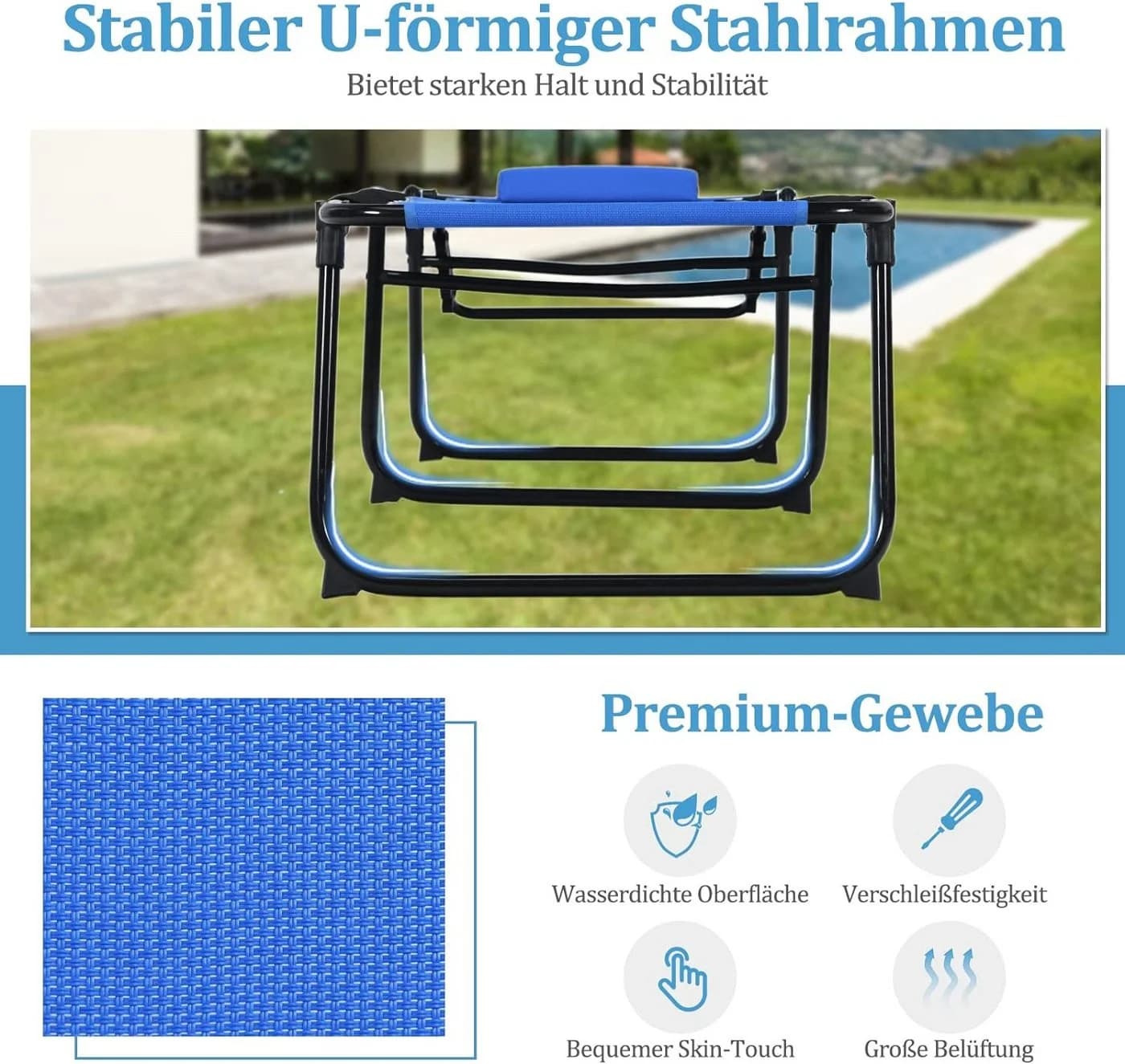 KOMFOTTEU Klappbare Campingliege Blau Wasserdicht Liegestuhl - Bild 4