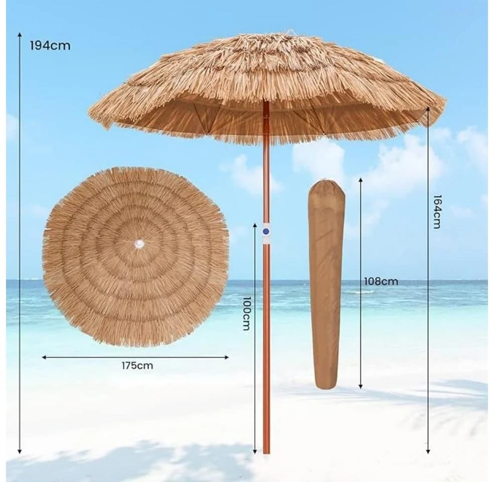 KOMFOTTEU Sonnenschirm Hawaii Strandschirm mit Neigungsfunktion & verstellbarer Höhe - Bild 4