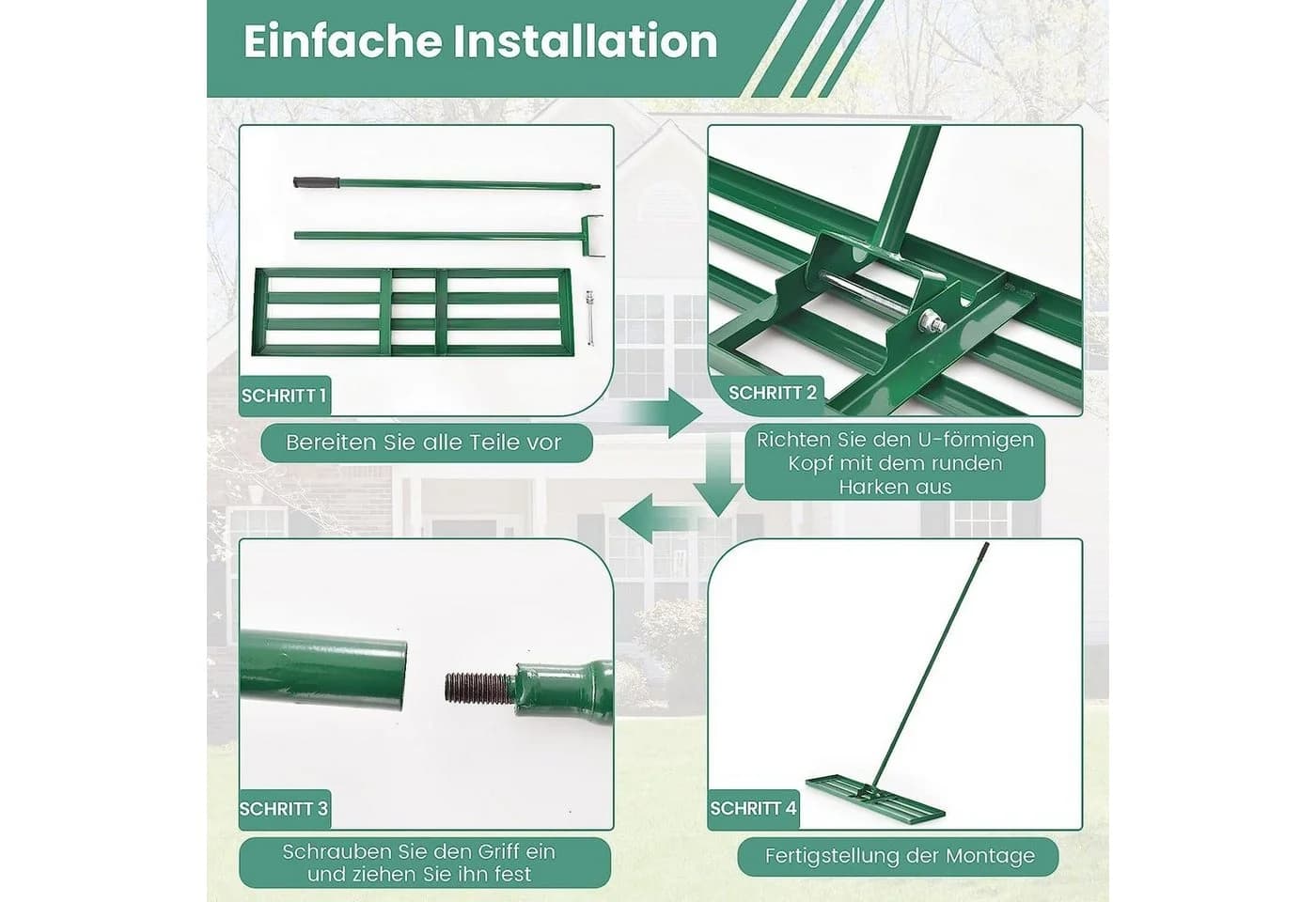 KOMFOTTEU Rasenrechen Nivellierrechen mit 170cm Griff - Bild 3