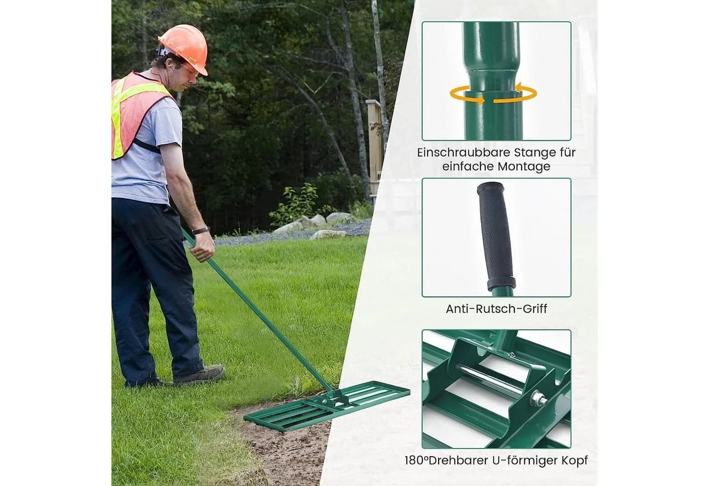 KOMFOTTEU Rasenrechen Nivellierrechen mit 170cm Griff - Bild 4