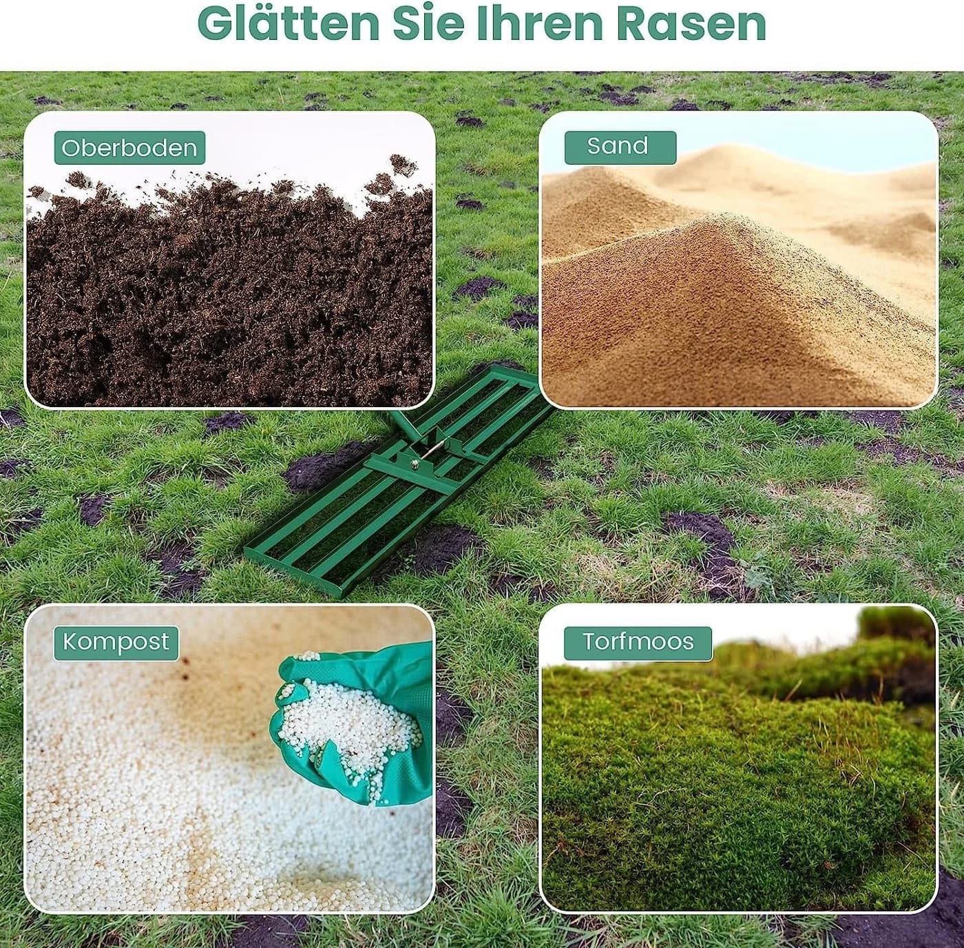 KOMFOTTEU Rasenrechen Nivellierrechen mit 170cm Griff - Bild 5