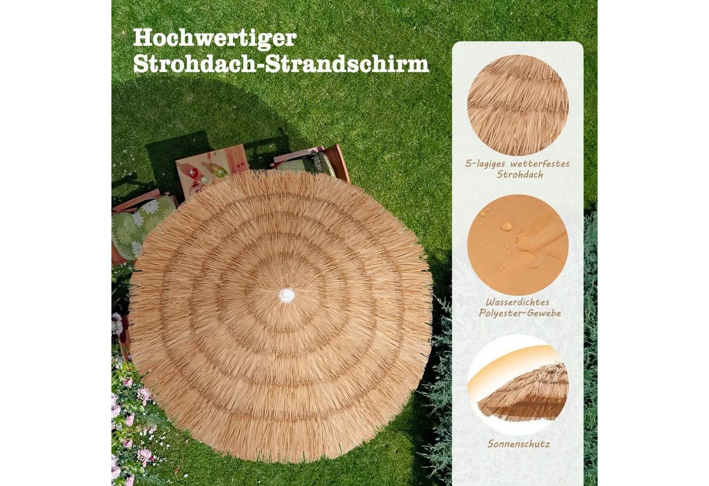 COSTWAY Sonnenschirm Hawaii kippbar höhenverstellbar braun