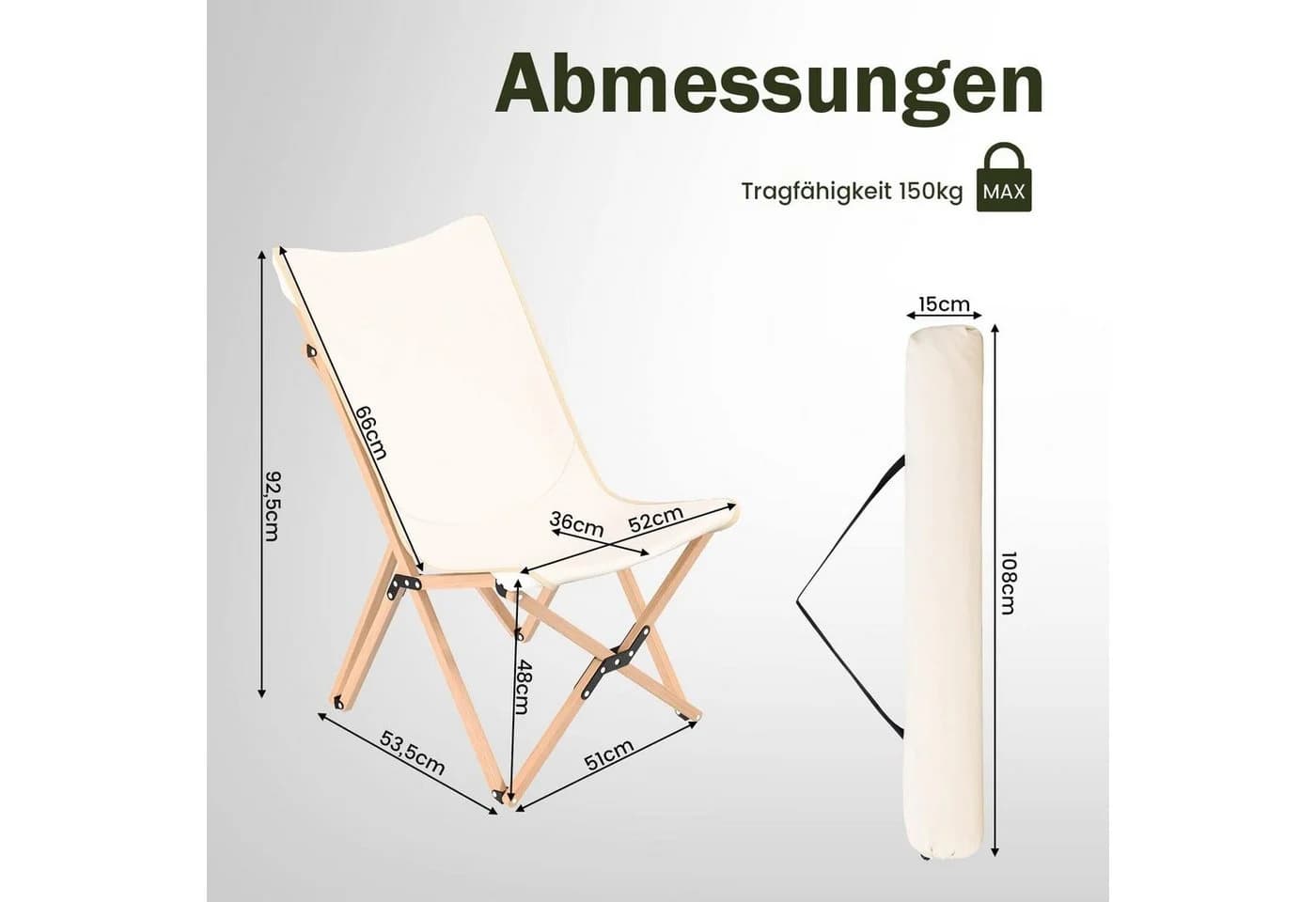 Klappstuhl aus Bambus und Canvas für Garten und Outdoor