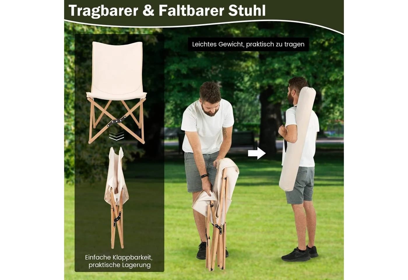 Klappstuhl aus Bambus und Canvas für Garten und Outdoor - Bild 3