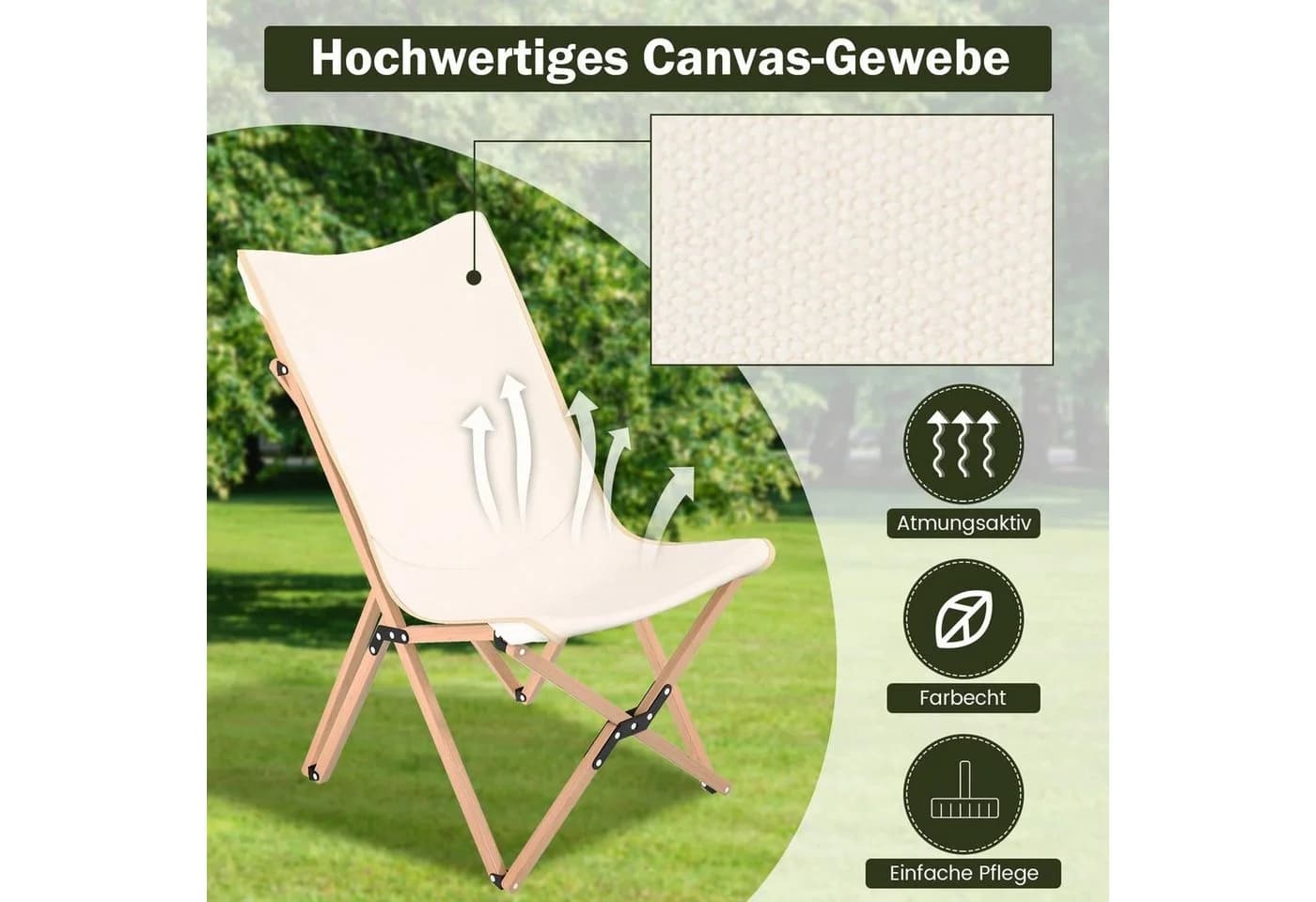Klappstuhl aus Bambus und Canvas für Garten und Outdoor - Bild 4
