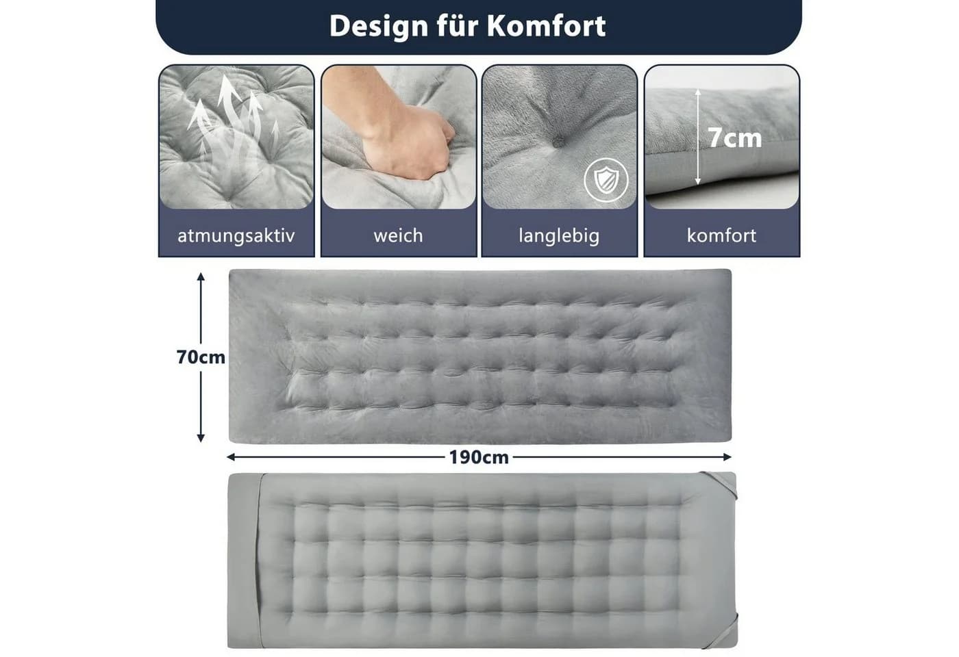 COSTWAY Liegenauflage Feldbettauflage 190 x 70 cm 7 cm Dicke Martratze - Bild 4