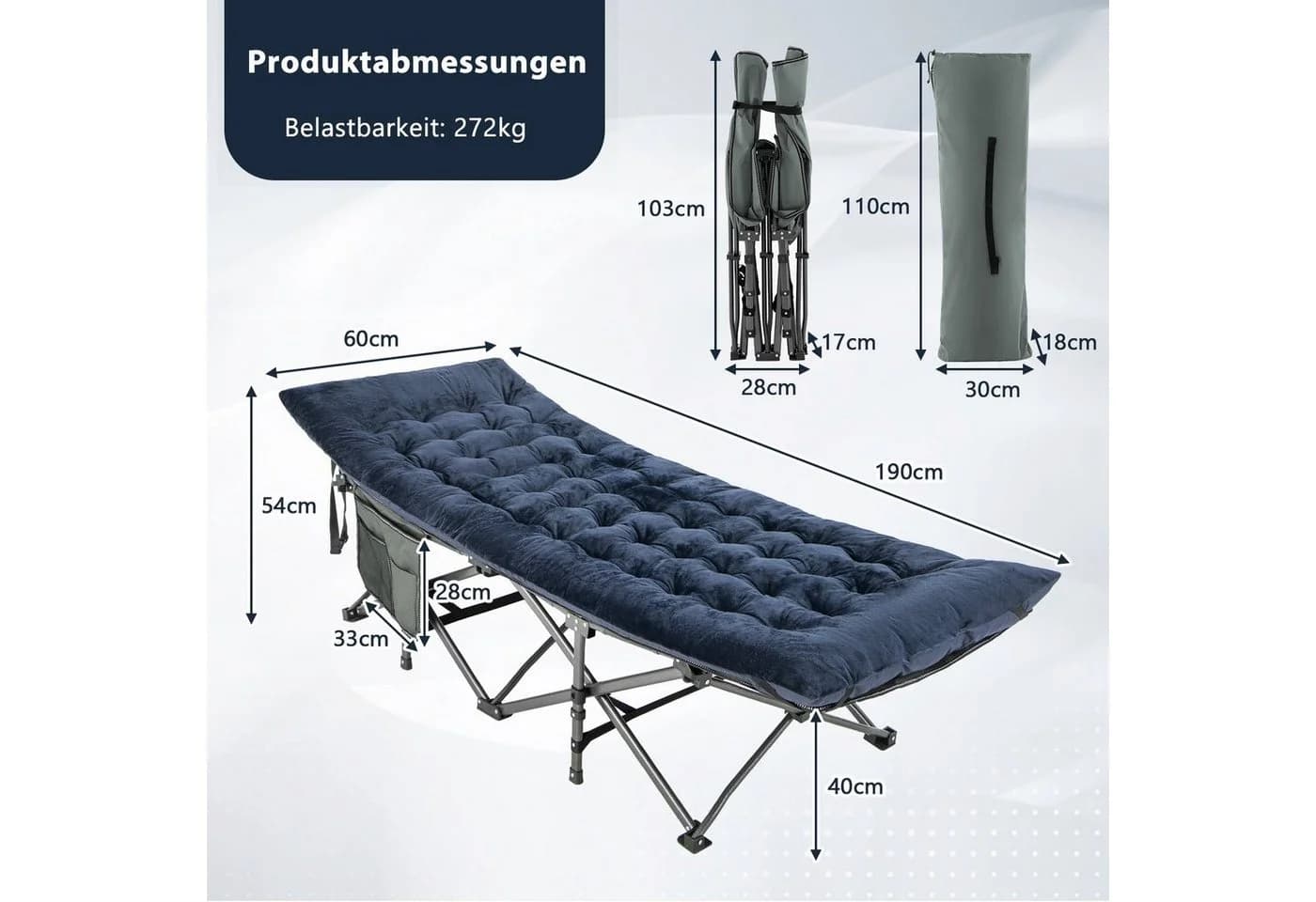 COSTWAY Liegenauflage Feldbett blau Kristall-Velvet