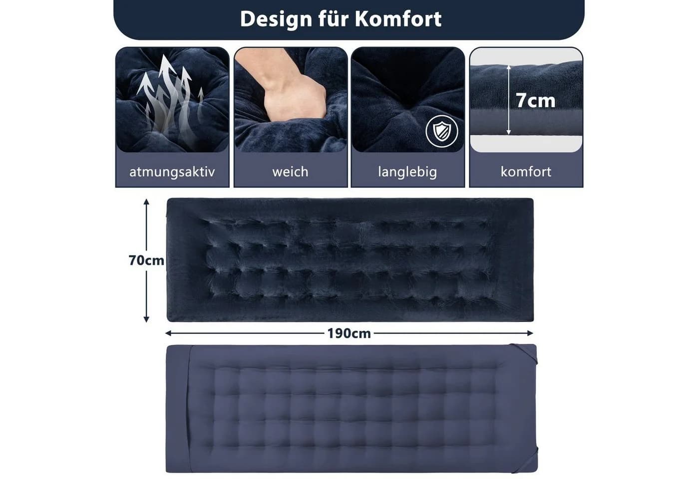 COSTWAY Liegenauflage Feldbett blau Kristall-Velvet - Bild 3
