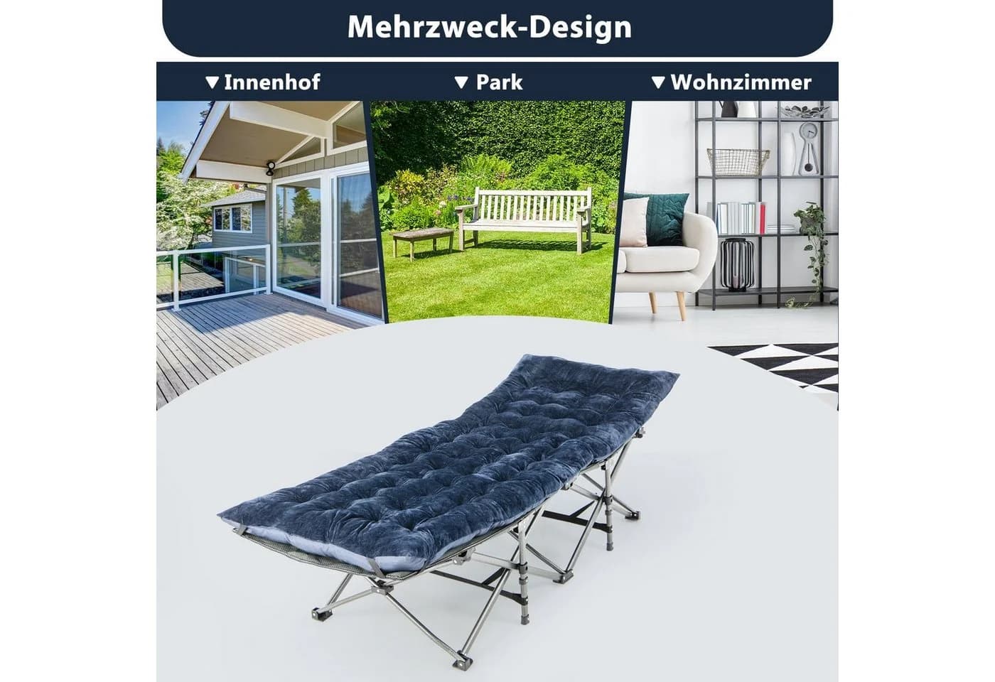 COSTWAY Liegenauflage Feldbett blau Kristall-Velvet - Bild 4