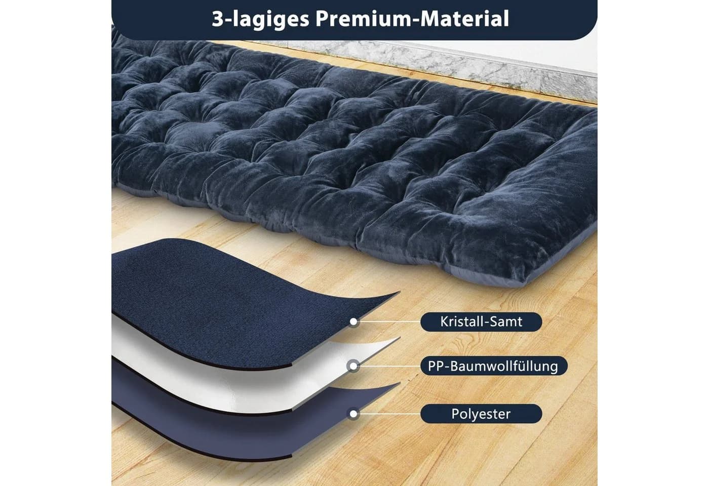 COSTWAY Liegenauflage Feldbett blau Kristall-Velvet - Bild 5