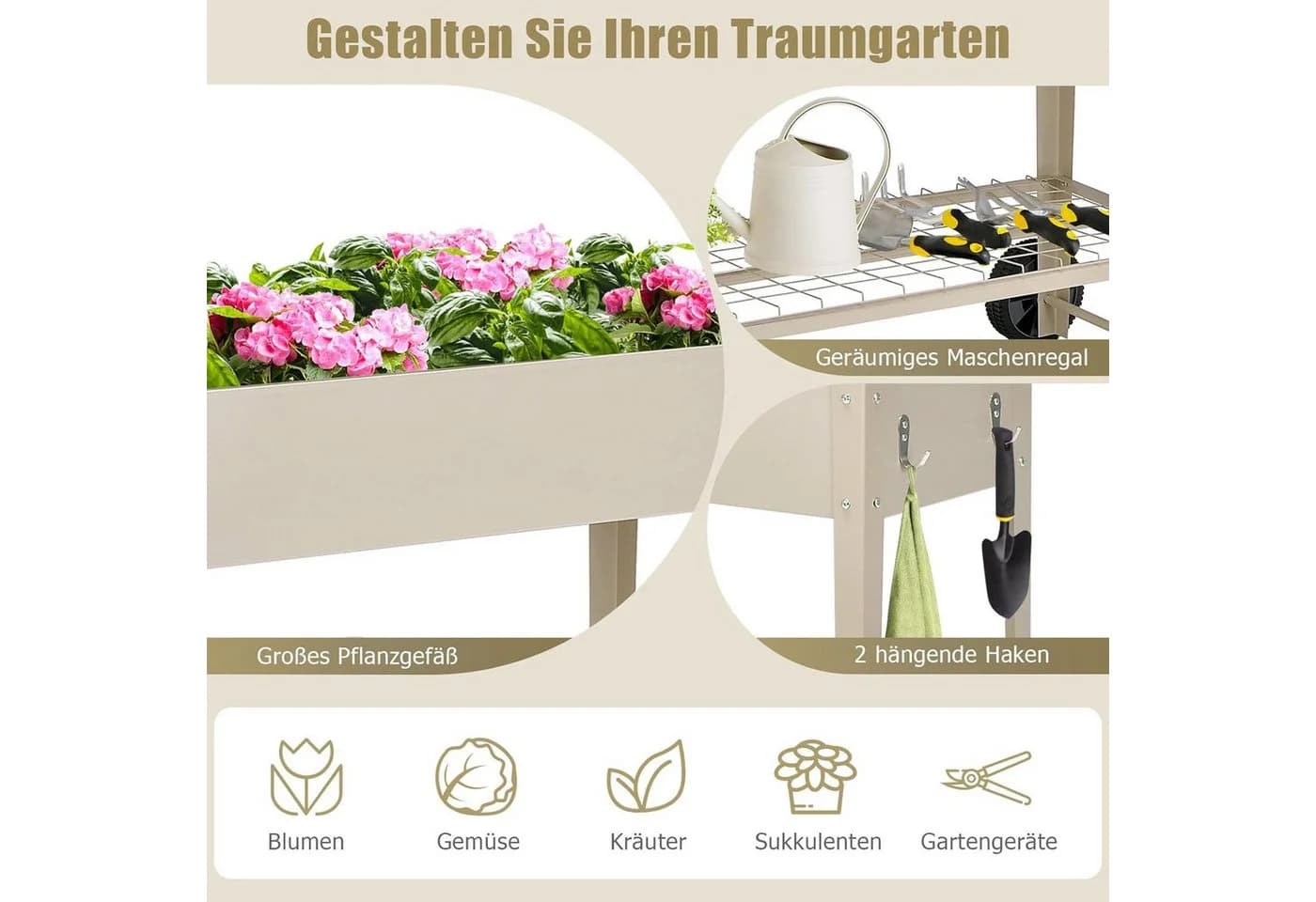 KOMFOTTEU Hochbeet Gartenbeet mit Rollen und Drainageloch