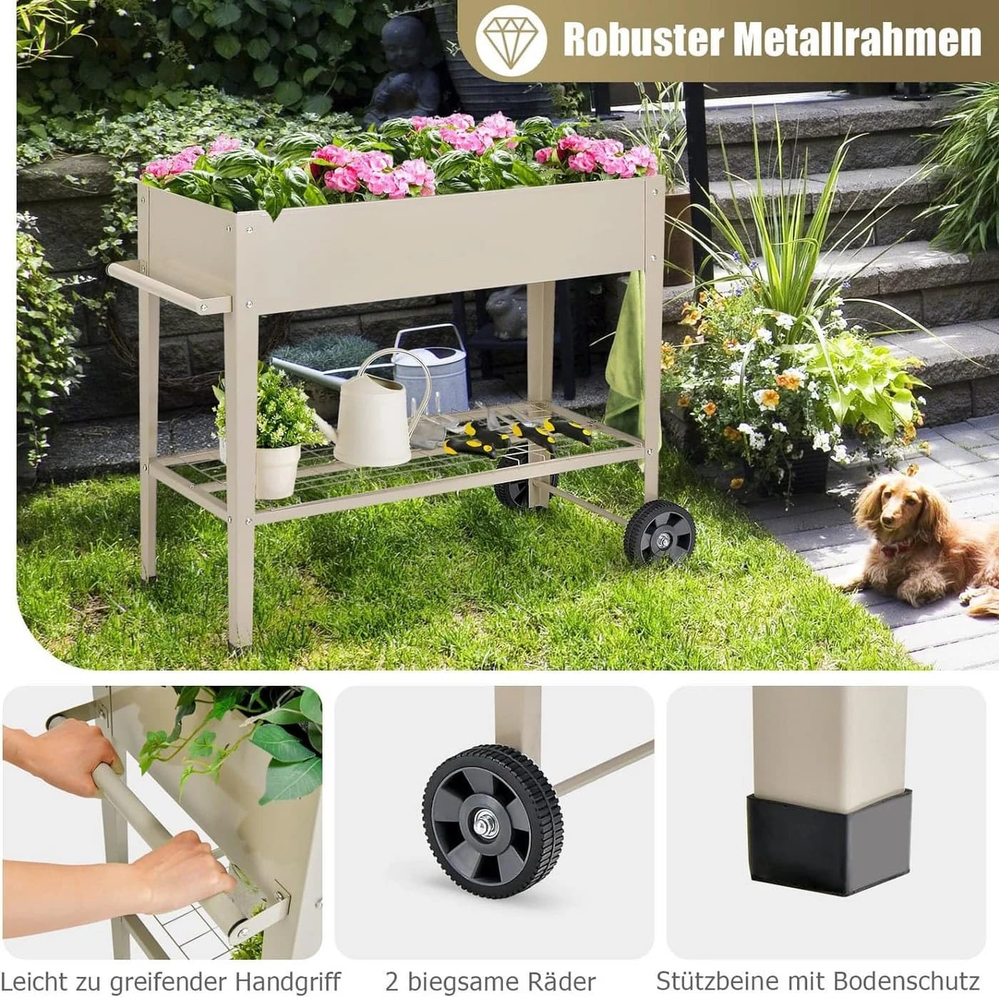 KOMFOTTEU Hochbeet Gartenbeet mit Rollen und Drainageloch - Bild 3