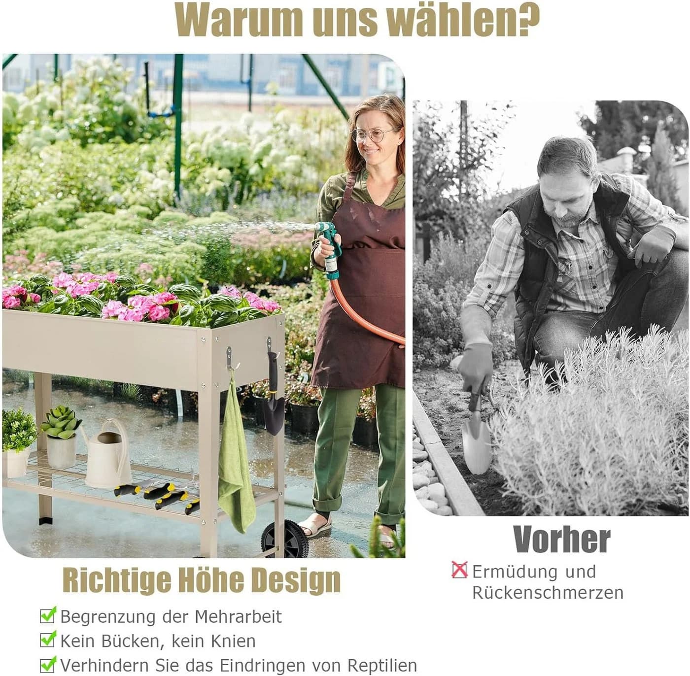 KOMFOTTEU Hochbeet Gartenbeet mit Rollen und Drainageloch - Bild 5