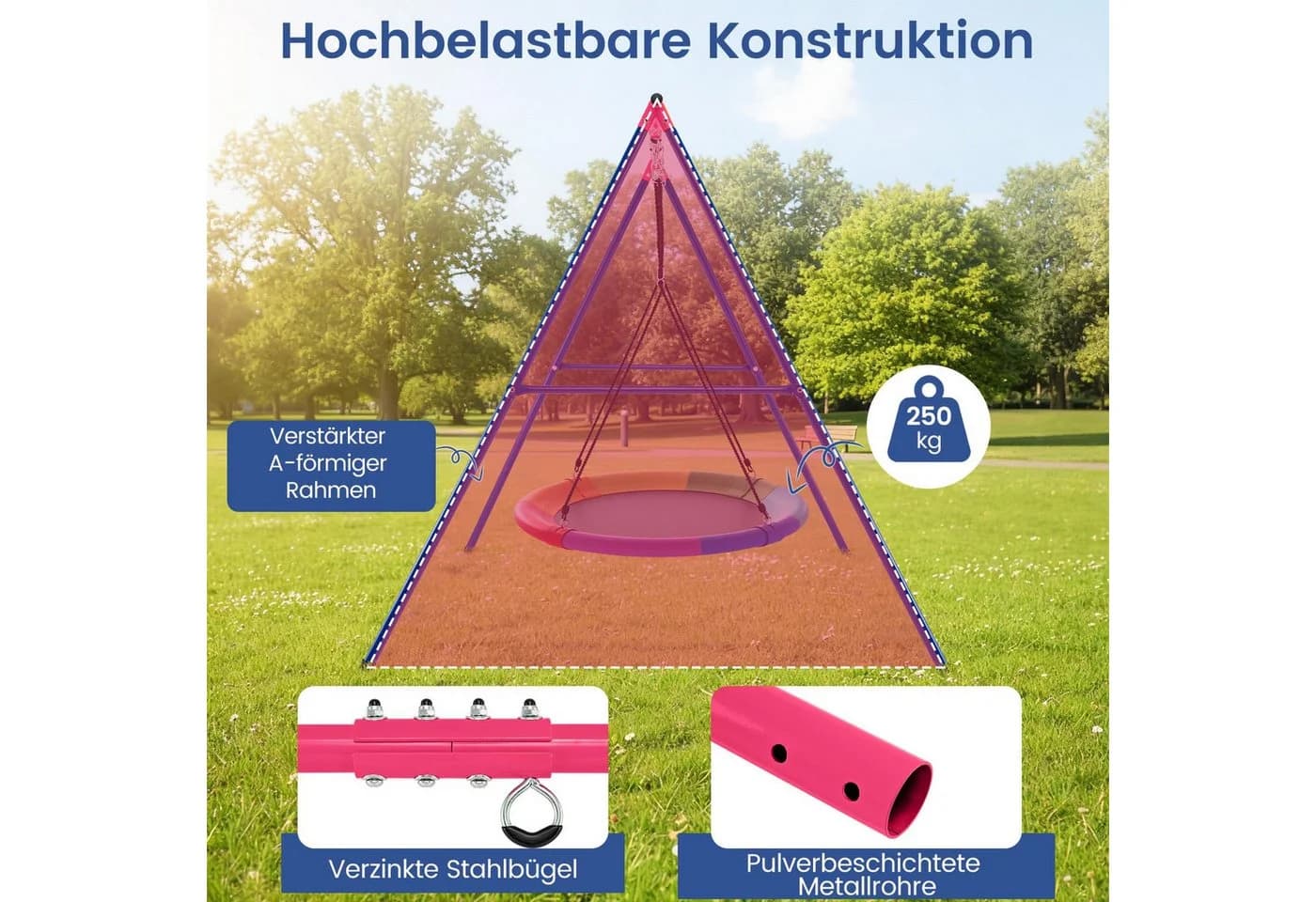 COSTWAY Schaukelgestell Metall 200kg Tragkraft Blau/Rot - Bild 3