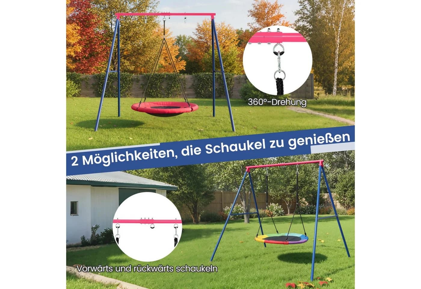 COSTWAY Schaukelgestell Metall 200kg Tragkraft Blau/Rot - Bild 4