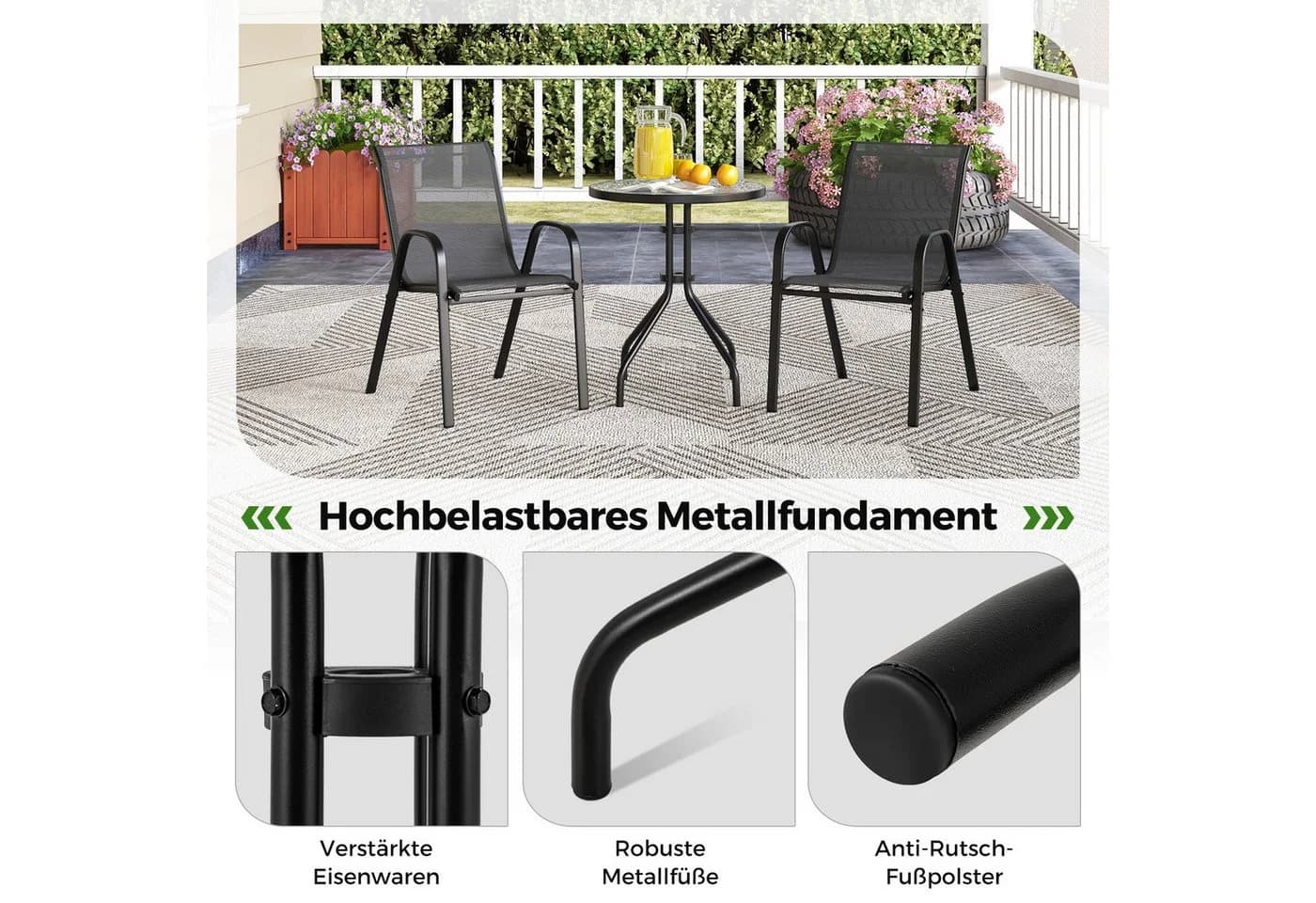 COSTWAY Balkonset 3 TLG. Sitzgruppe Grau Metall & Stoff - Bild 5