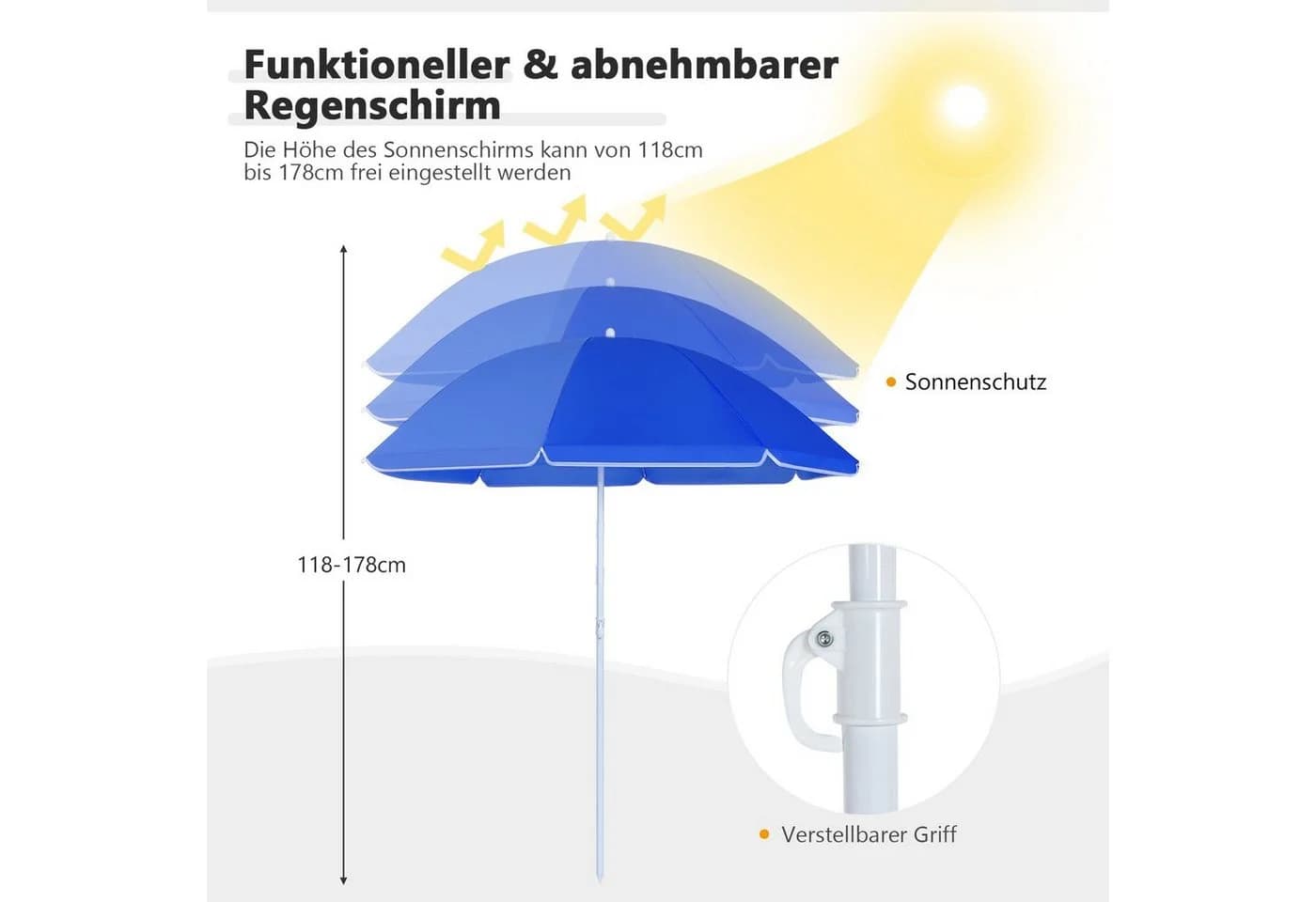 COSTWAY Campingstuhl mit Sonnenschirm & Kühltasche, faltbar - Bild 3