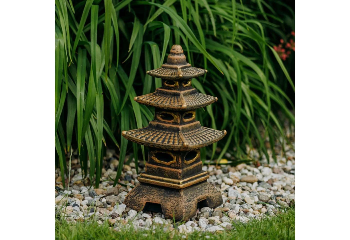 gartendekoparadies.de Gartenfigur Steinlampe Pagode Japanische Steinlaterne 46 cm Gold - Bild 2