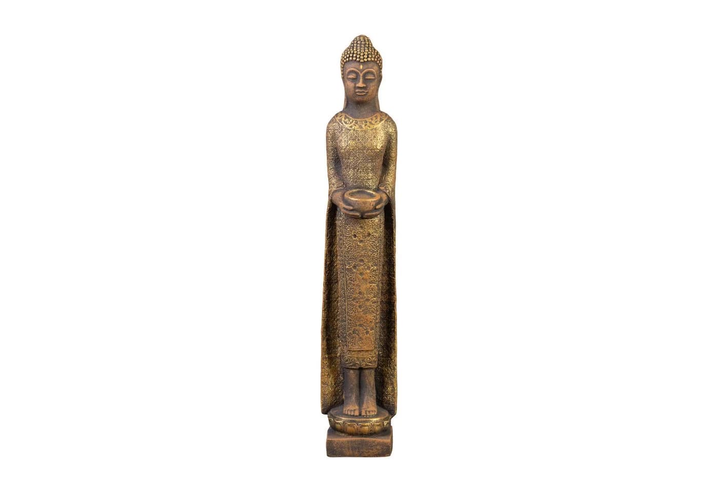 gartendekoparadies.de Schlanke Buddha Statue Steinfigur Gold Frostsicher