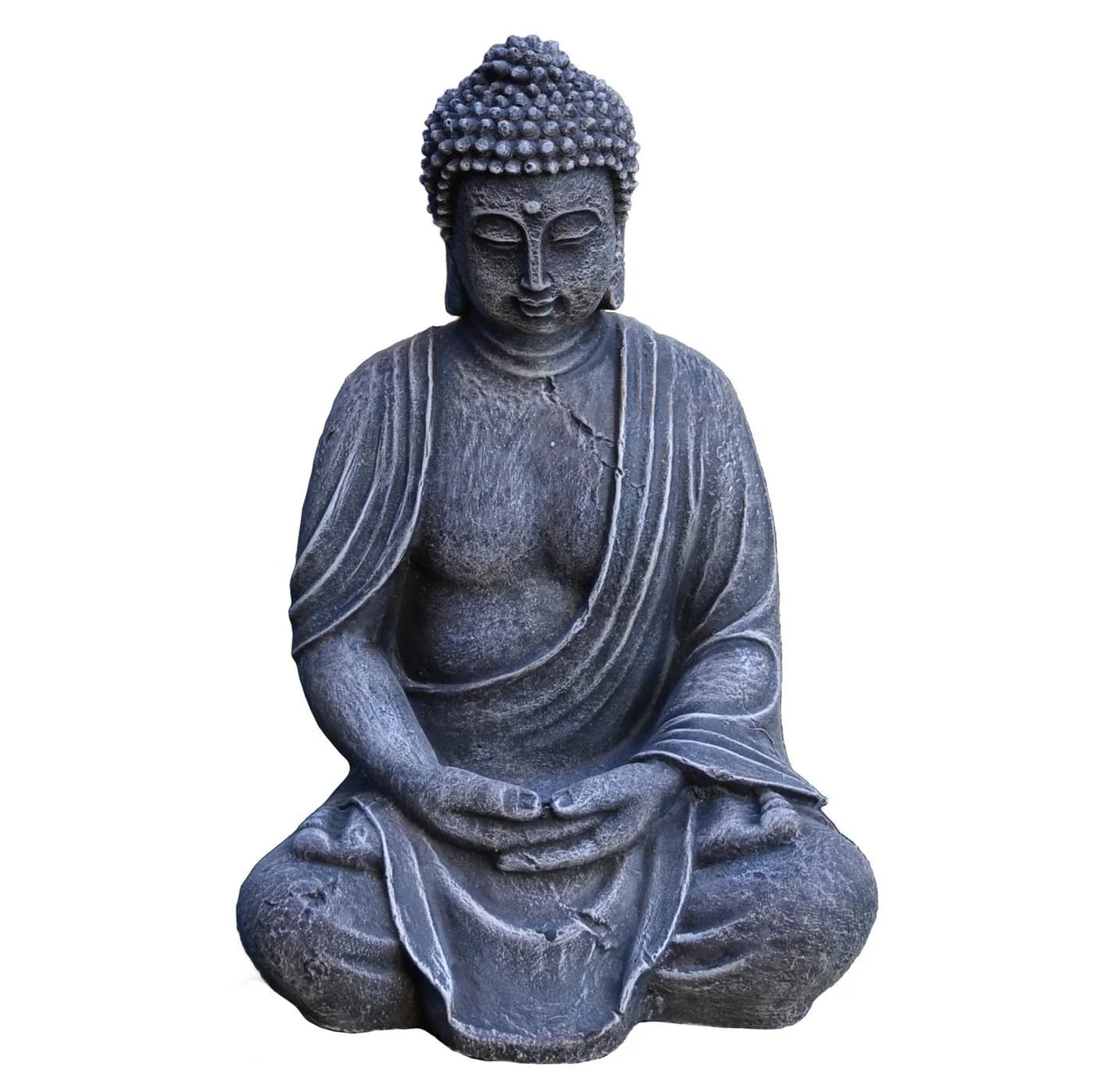 gartendekoparadies.de Sitzende Buddha Statue Stein Figur Bronze Grau Frostsicher