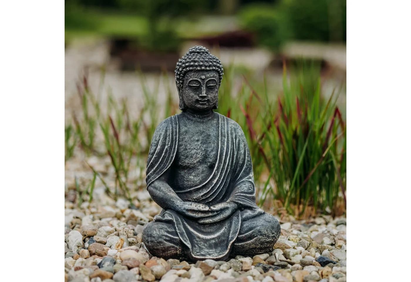 gartendekoparadies.de Sitzende Buddha Statue Stein Figur Bronze Grau Frostsicher - Bild 2