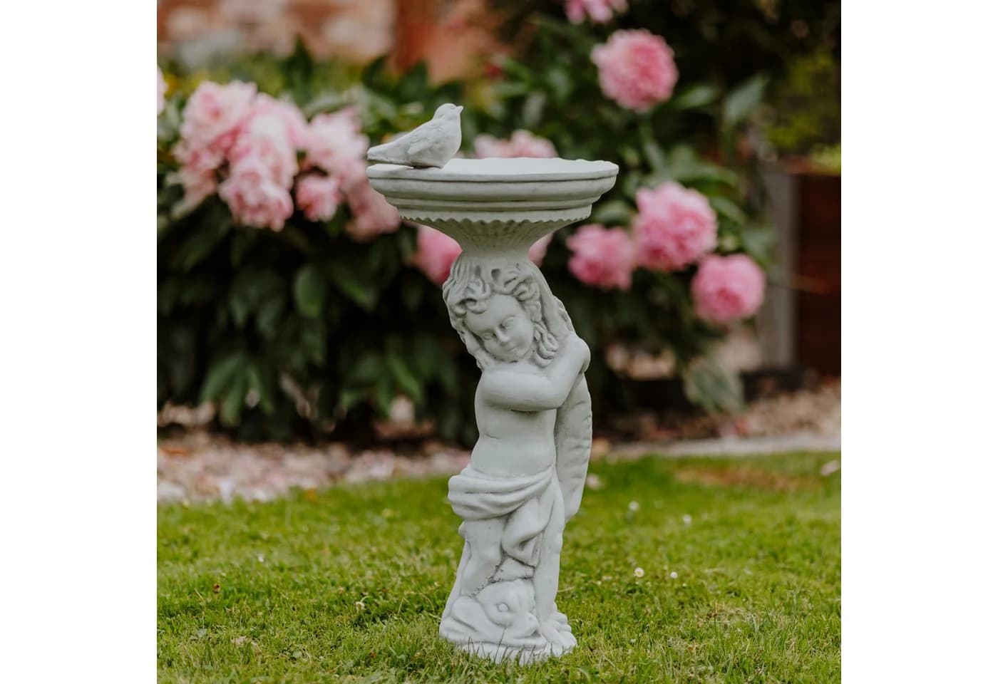 Gartenfigur Junge mit großer Vogeltränke, Steinfigur 54 cm, 18 kg, Frostsicher - Bild 2