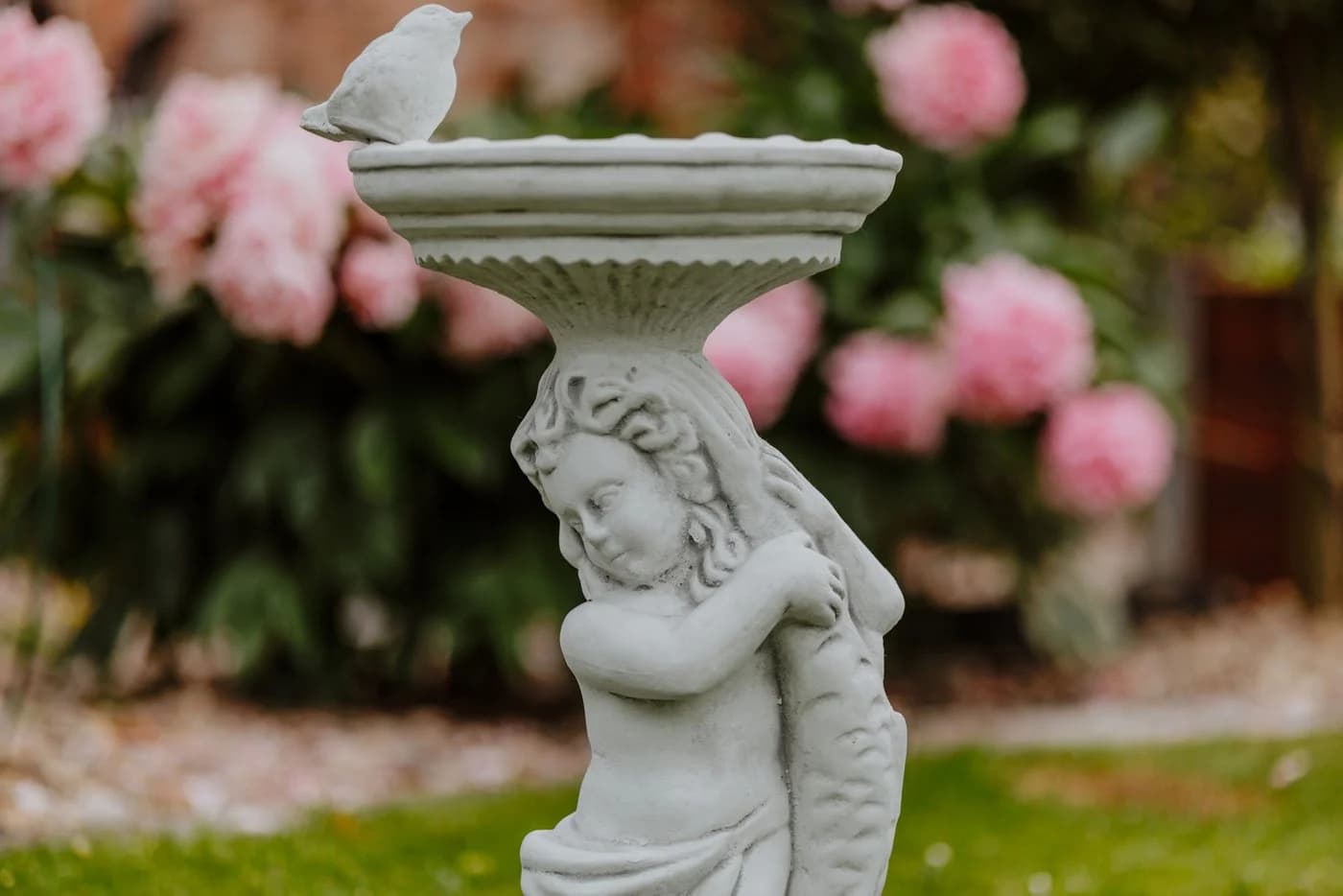 Gartenfigur Junge mit großer Vogeltränke, Steinfigur 54 cm, 18 kg, Frostsicher - Bild 3
