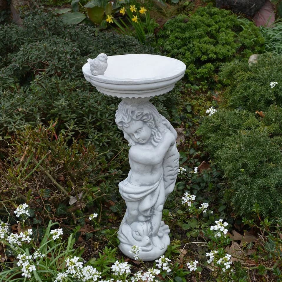 Gartenfigur Junge mit großer Vogeltränke, Steinfigur 54 cm, 18 kg, Frostsicher - Bild 5