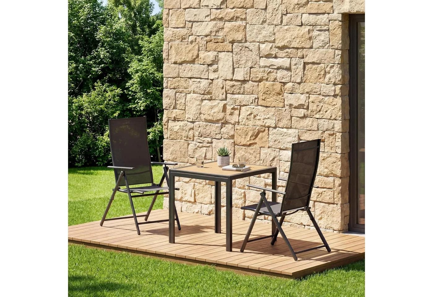 TLGREEN Gartentisch 75x75 cm DPC Metallgestell Anthrazit
