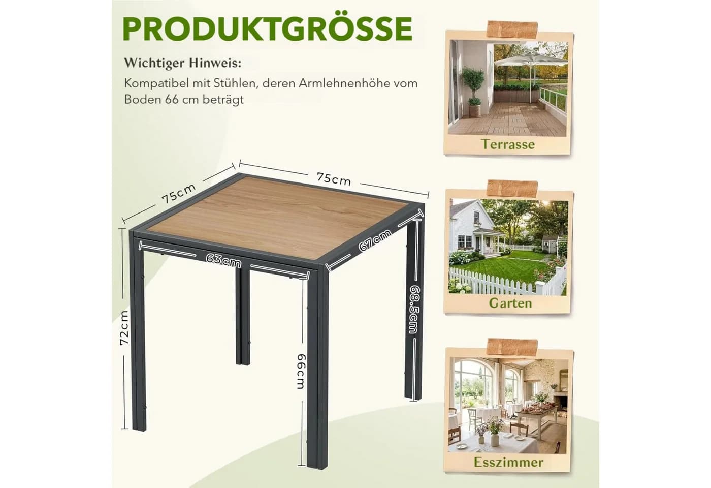TLGREEN Gartentisch 75x75 cm DPC Metallgestell Anthrazit - Bild 3