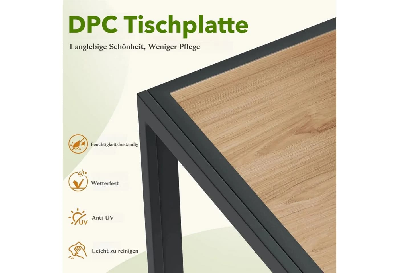 TLGREEN Gartentisch 75x75 cm DPC Metallgestell Anthrazit - Bild 4