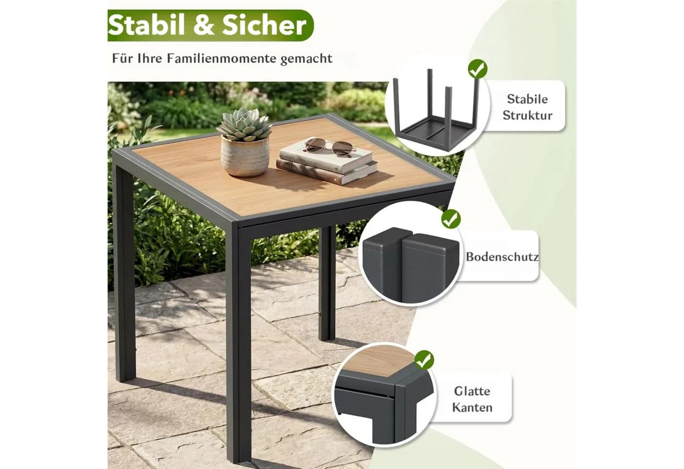 TLGREEN Gartentisch 75x75 cm DPC Metallgestell Anthrazit - Bild 5