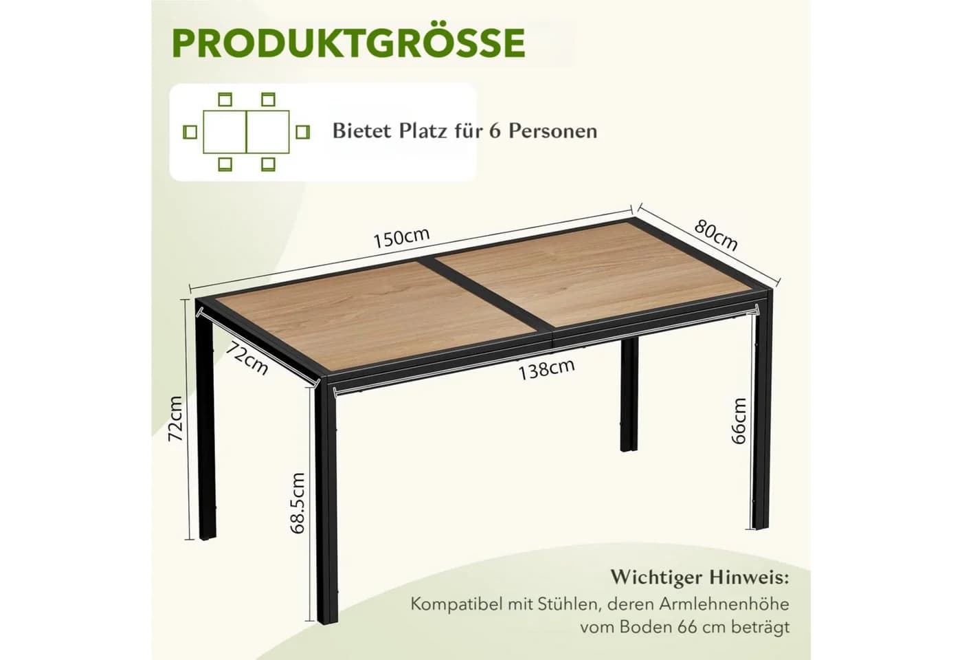 TLGREEN Gartentisch DPC Schwarz 150x80 cm - Bild 3