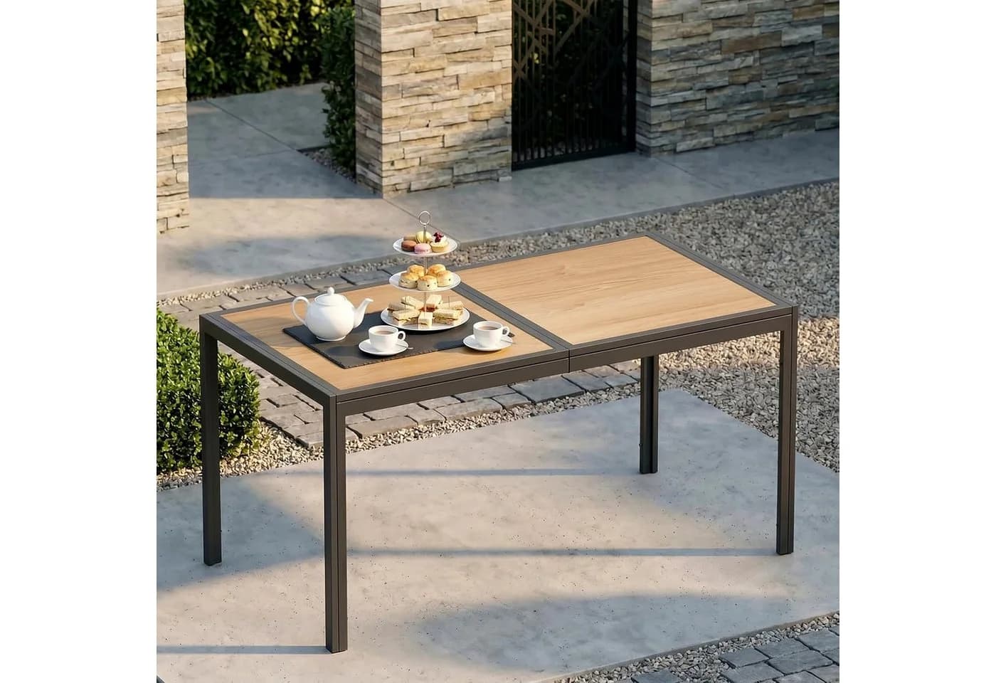 TLGREEN Gartentisch Grau DPC mit Metallgestell