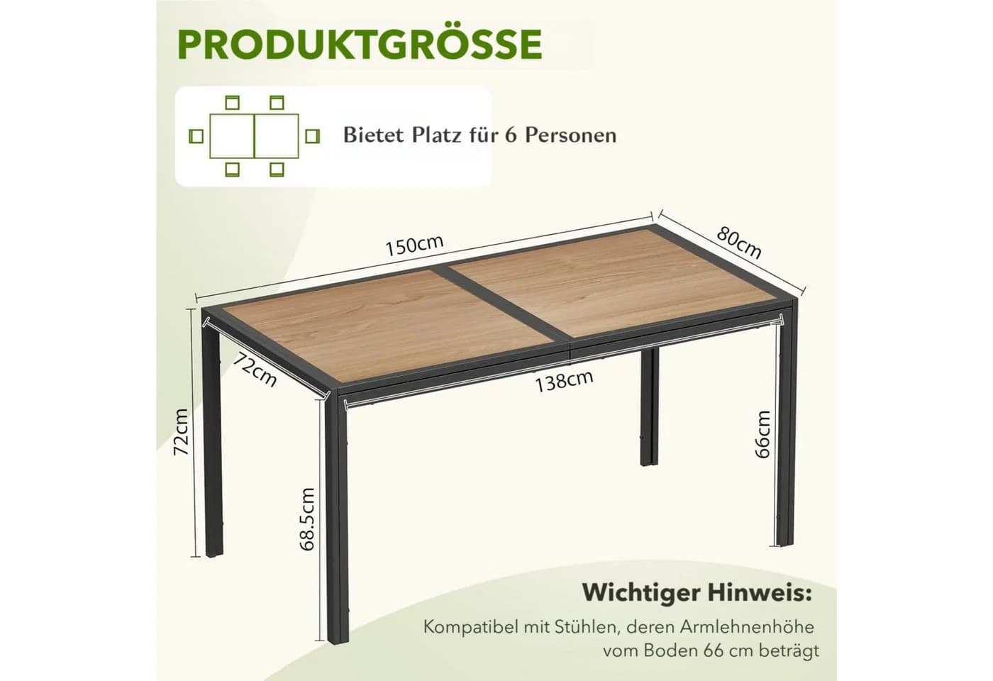 TLGREEN Gartentisch Grau DPC mit Metallgestell - Bild 3