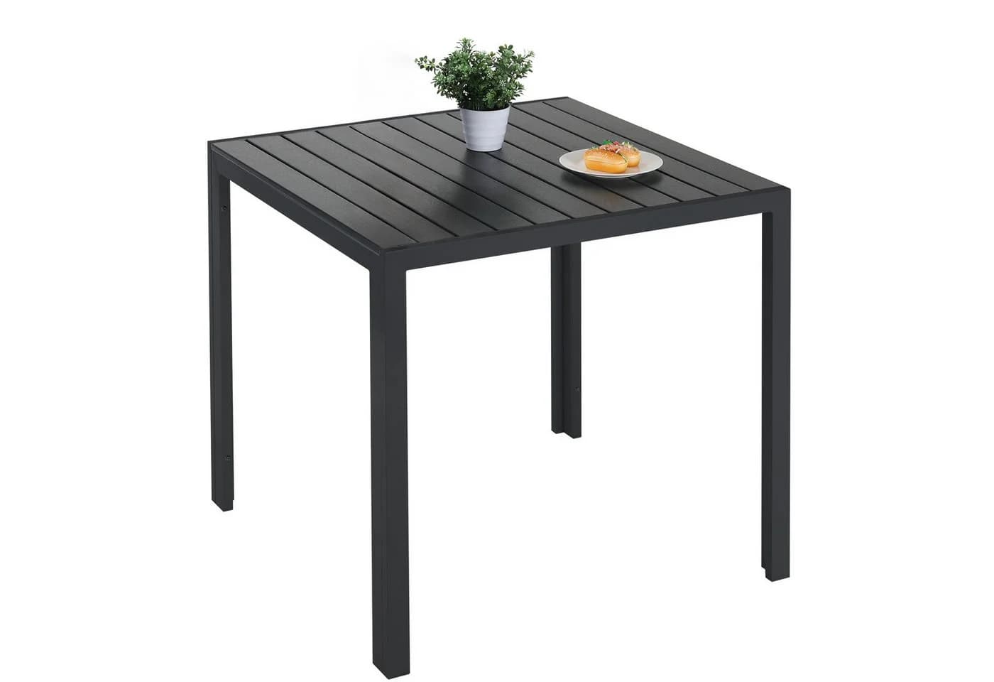 TLGREEN Gartentisch Aluminiumrahmen Quadratisch 75x75cm WPC Balkontisch Schwarz - Bild 2