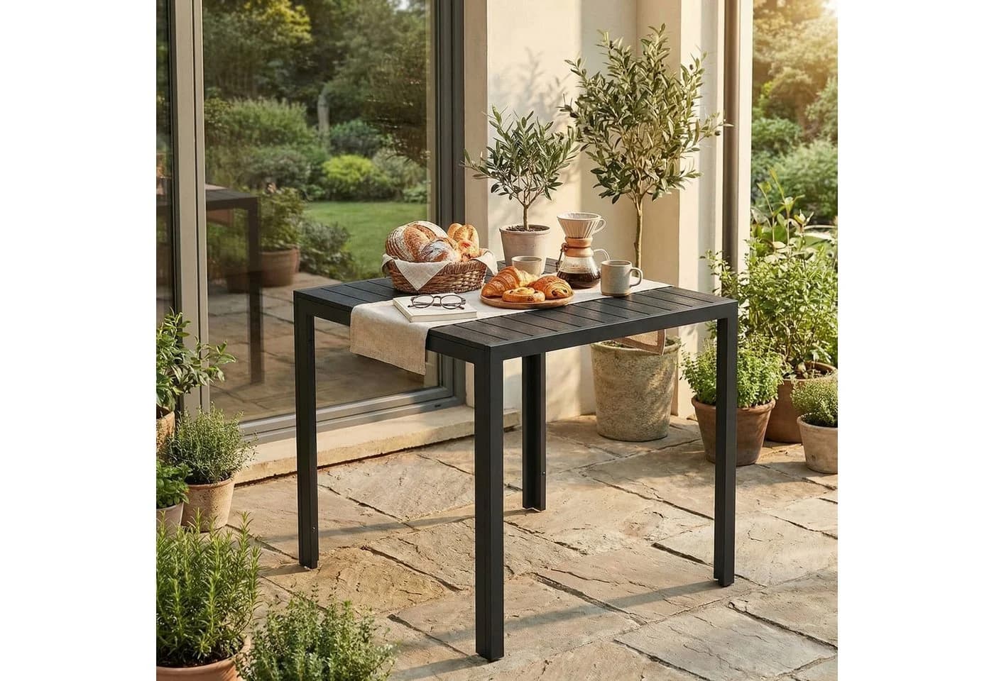 TLGREEN Gartentisch Aluminiumrahmen Quadratisch 75x75cm WPC Balkontisch Schwarz - Bild 3