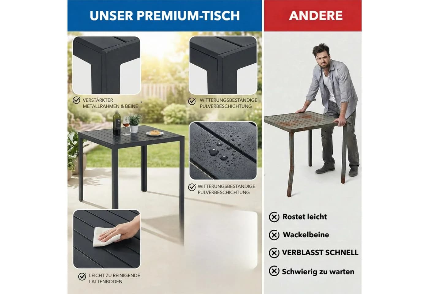 TLGREEN Gartentisch Aluminiumrahmen Quadratisch 75x75cm WPC Balkontisch Schwarz - Bild 4
