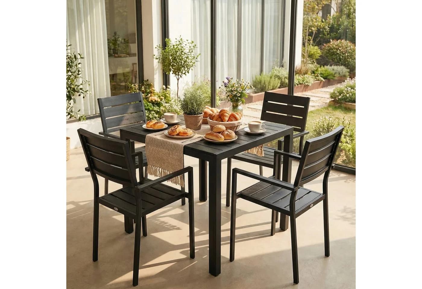 TLGREEN Gartentisch Aluminiumrahmen Quadratisch 75x75cm WPC Balkontisch Schwarz - Bild 5