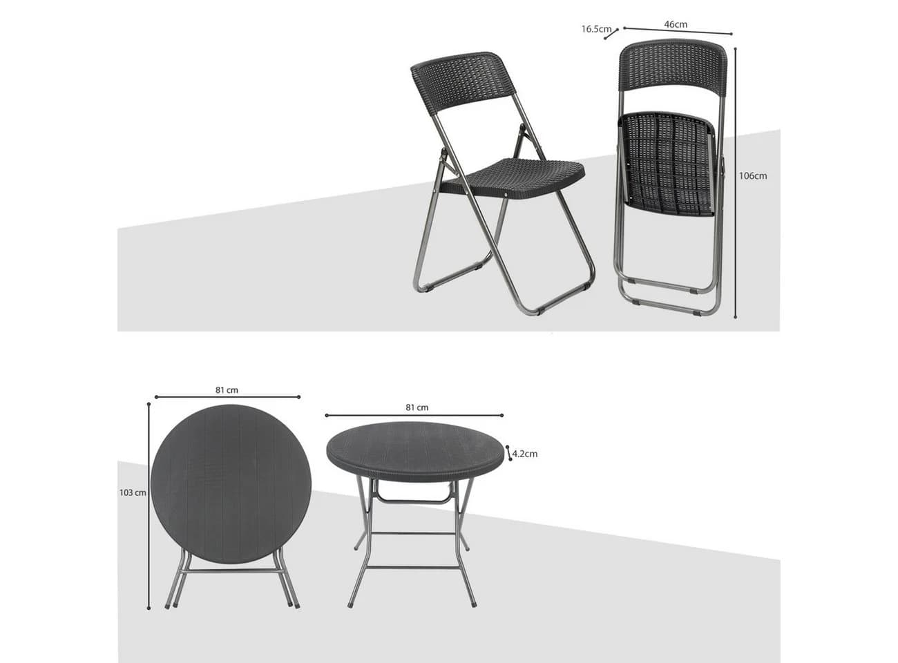 Sekey Garten-Essgruppe PE-Rattan 4 Personen Klappbar Schwarz - Bild 5