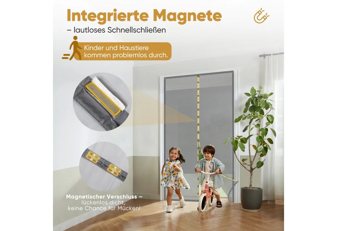 Sekey Insektenschutz-Tür Sichtschutz Türvorhang mit Magnet Grau - Bild 5
