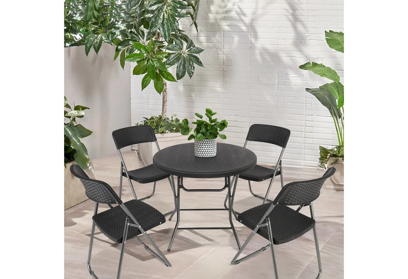 Sekey Garten-Essgruppe 5-teilig Klappbar Schwarz Polyrattan