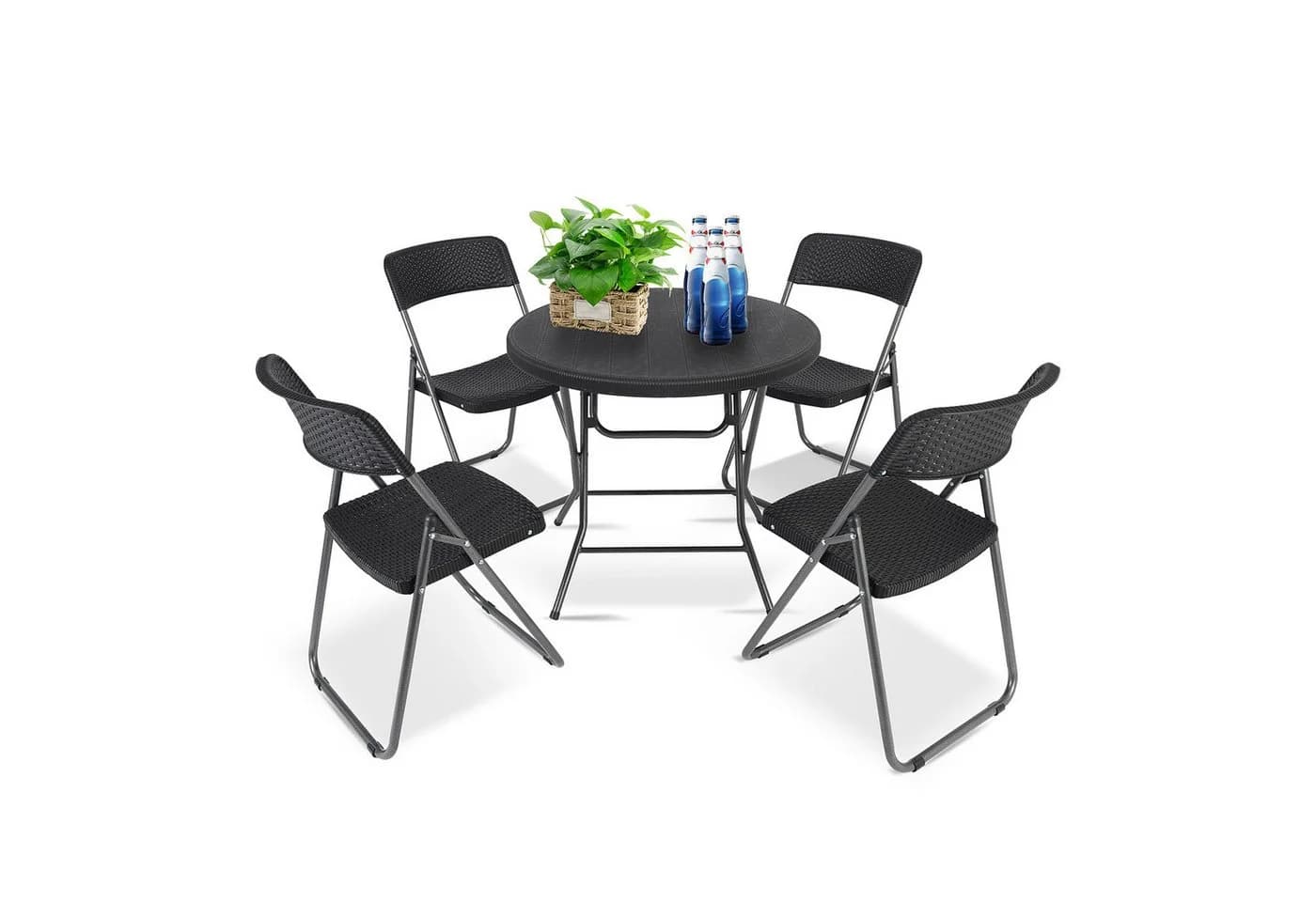 Sekey Garten-Essgruppe 5-teilig Klappbar Schwarz Polyrattan - Bild 2