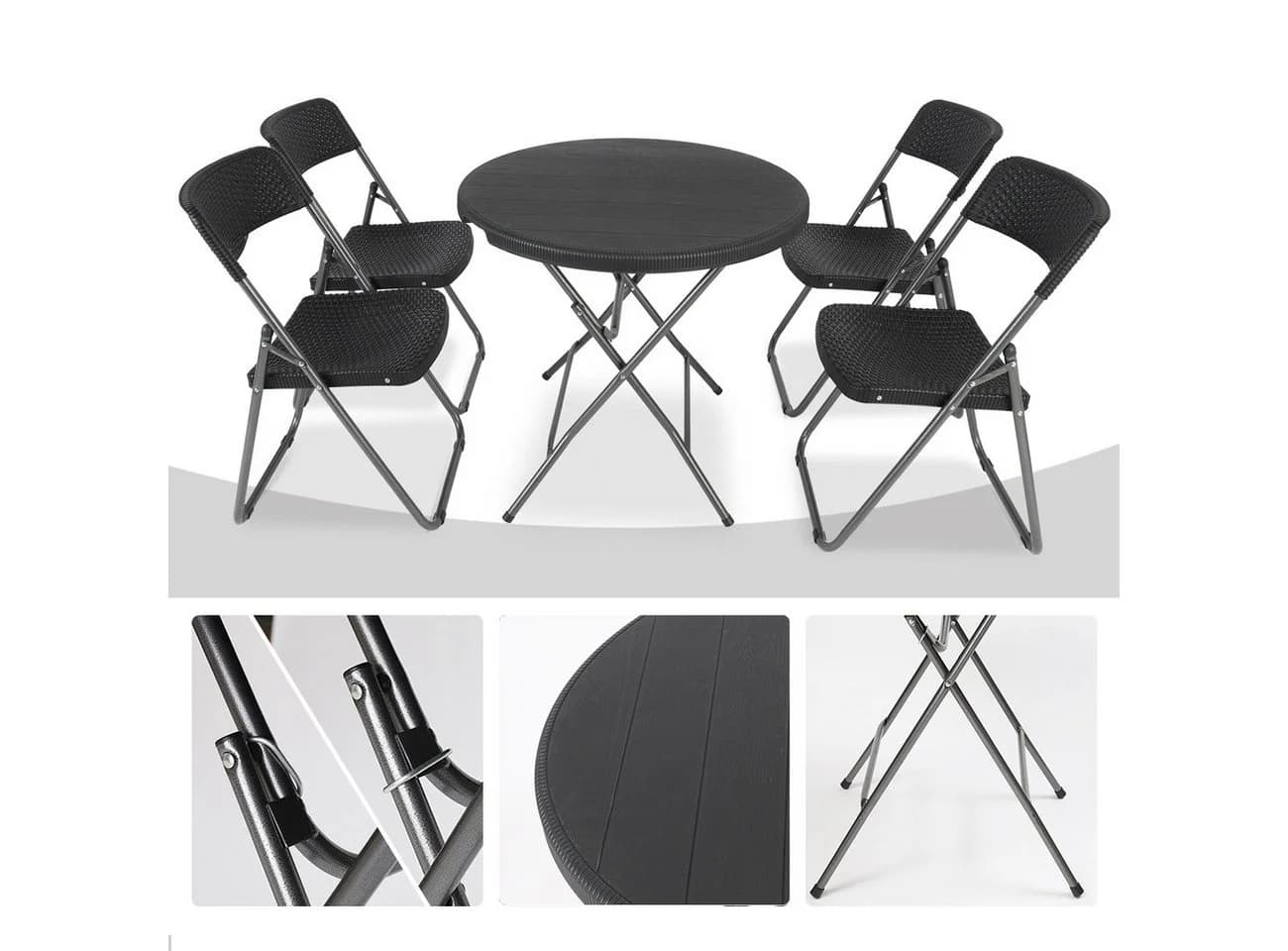 Sekey Garten-Essgruppe 5-teilig Klappbar Schwarz Polyrattan - Bild 3